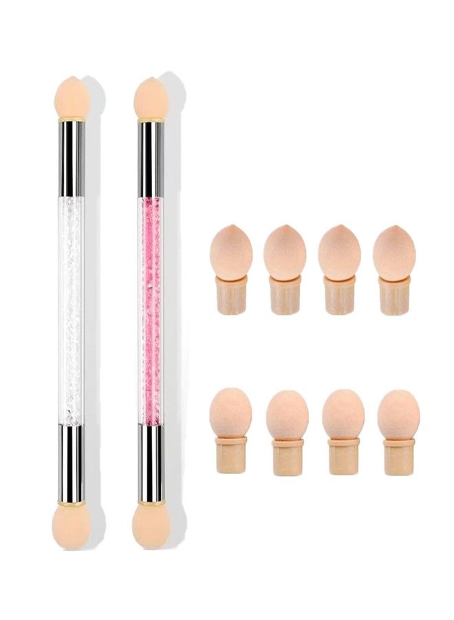 SQULIGT 2 Pcs UV Gel Gradient Sponges Pens with 8 Pcs Replacement Head, Nail Sponges for Ombre Double Head Brush for Nail Art Manicure DIY Tools (Pink, White) - Image 1